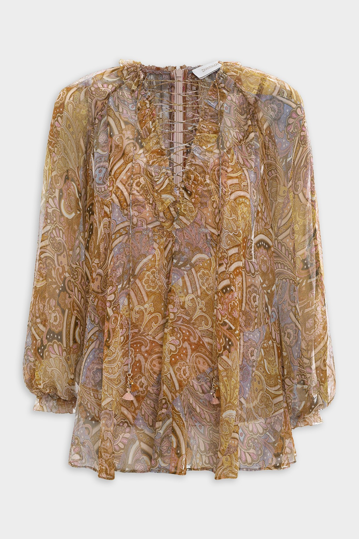 Concert Lace-Up Blouse in Patchwork Paisley - 3 | Shop Olivia