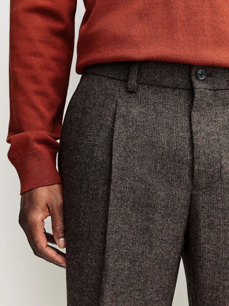 Brown Regular Tapered Fit Smart Textured Trousers With Wool | Next US