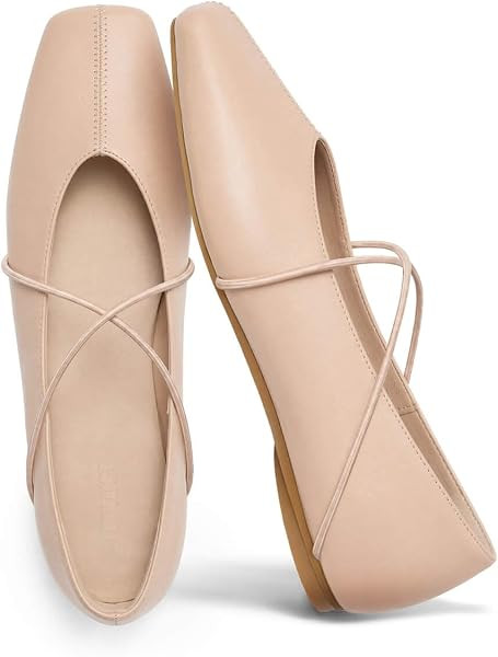 Coutgo Womens Square Toe Ballet Flats Comfortable Slip On Mary Jane Flats Crisscross Strap Work Casual Shoes | Amazon (US)