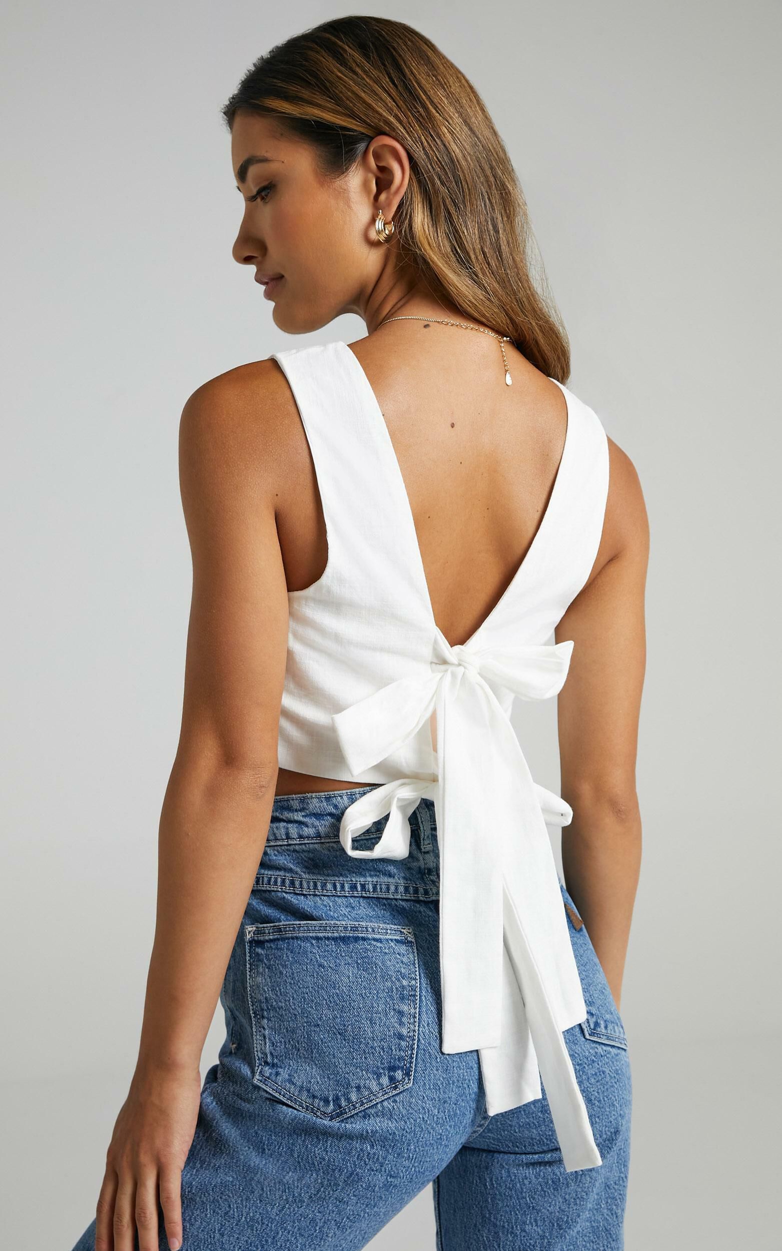 Loxley Top - Tie Up Top in White | Showpo (US, UK & Europe)