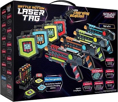 Rechargeable Laser Tag Set + Innovative LCDs and Sync – 4 Infrared Guns & Vests - Gifts for Tee... | Amazon (US)