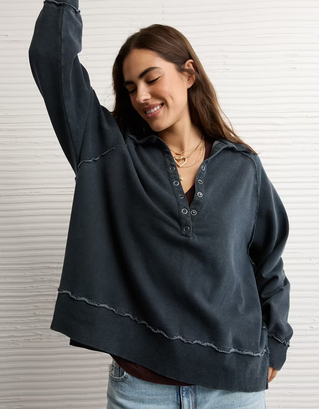 AE Big Hug Henley Sweatshirt | American Eagle Outfitters (US & CA)