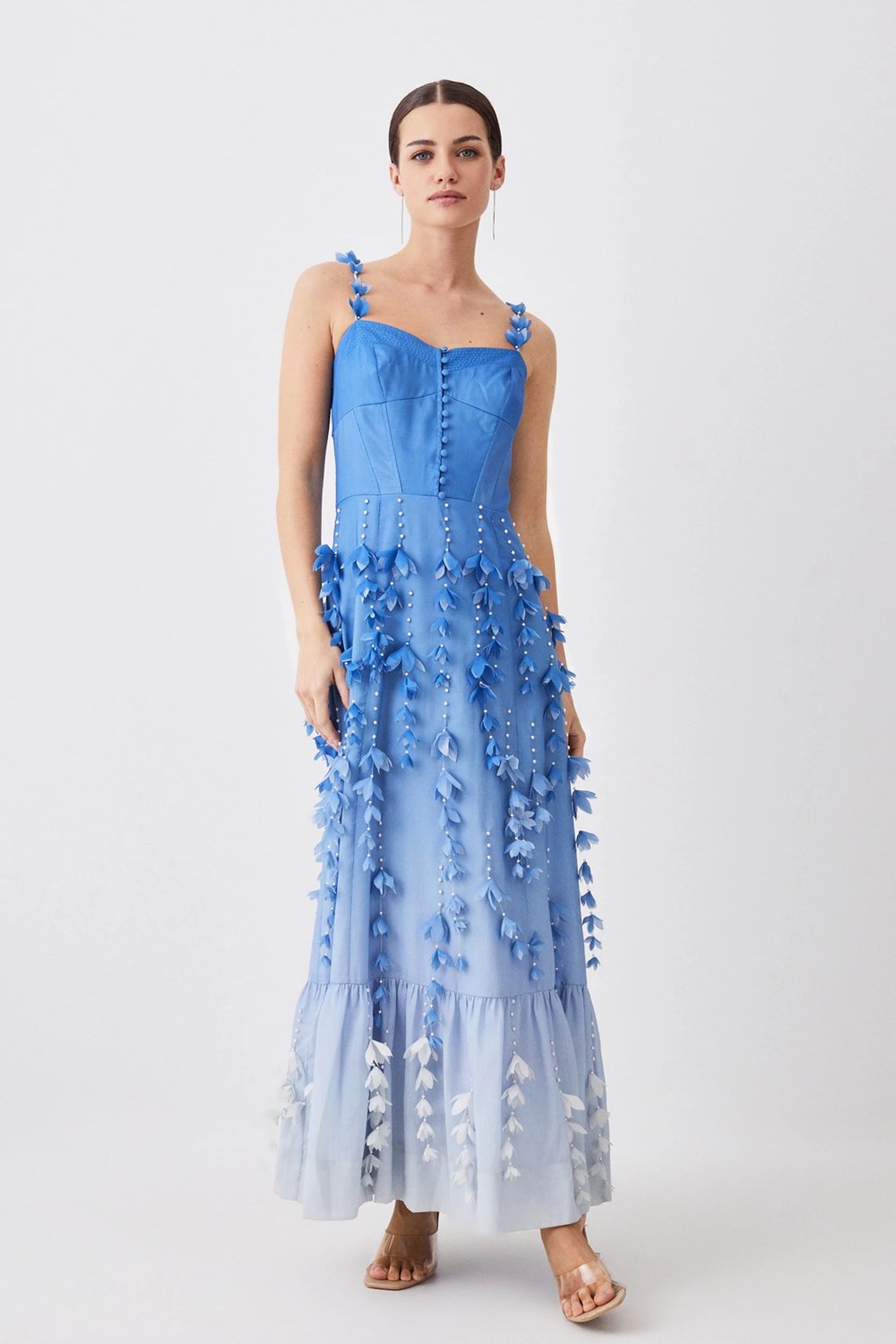 Petite Cotton Applique Detail Woven Midi Dress | Karen Millen US