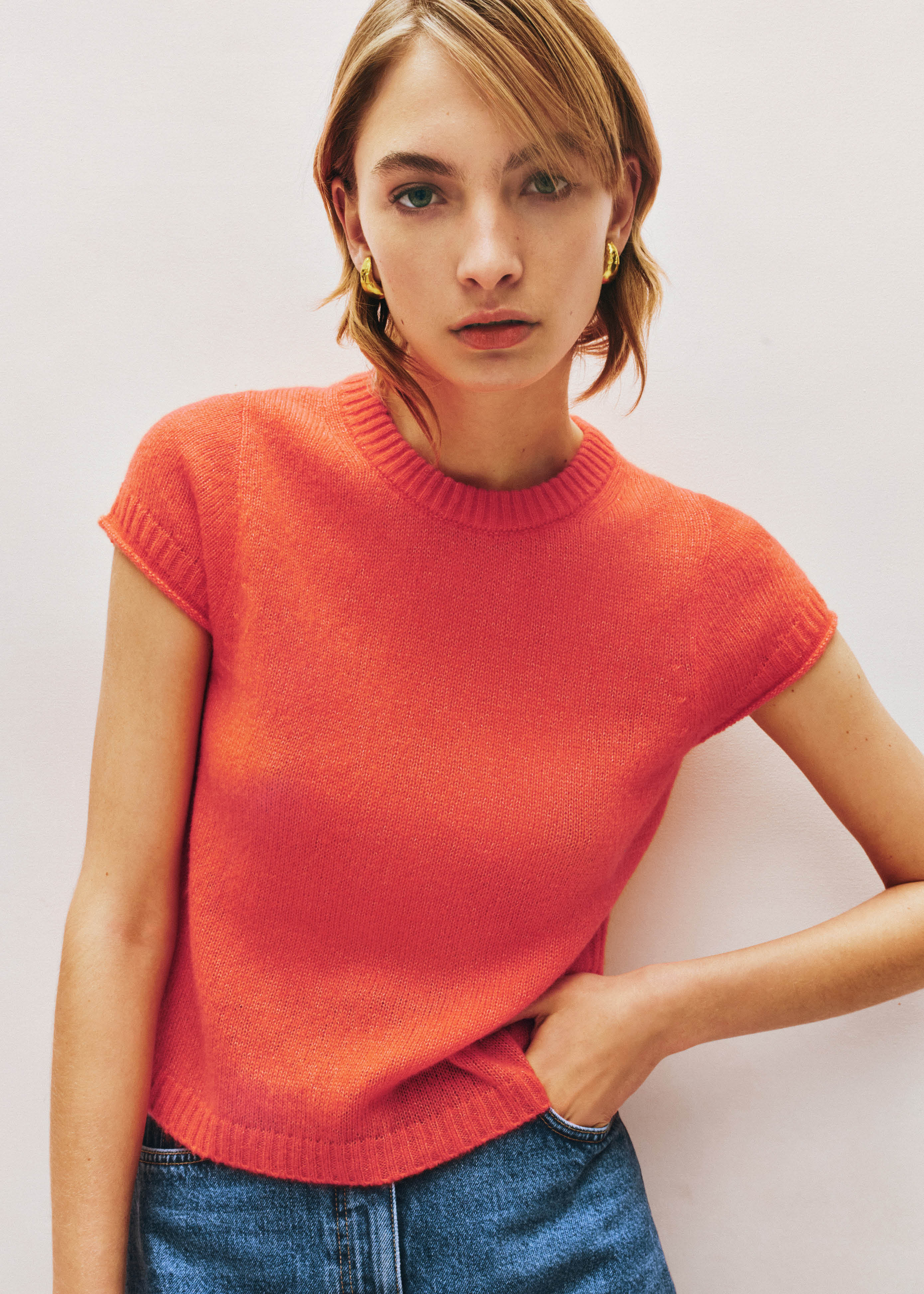 Women's Orange Merino Cashmere Silk Shrunken Baby Tee | ME+EM | ME+EM Global (Excluding US)
