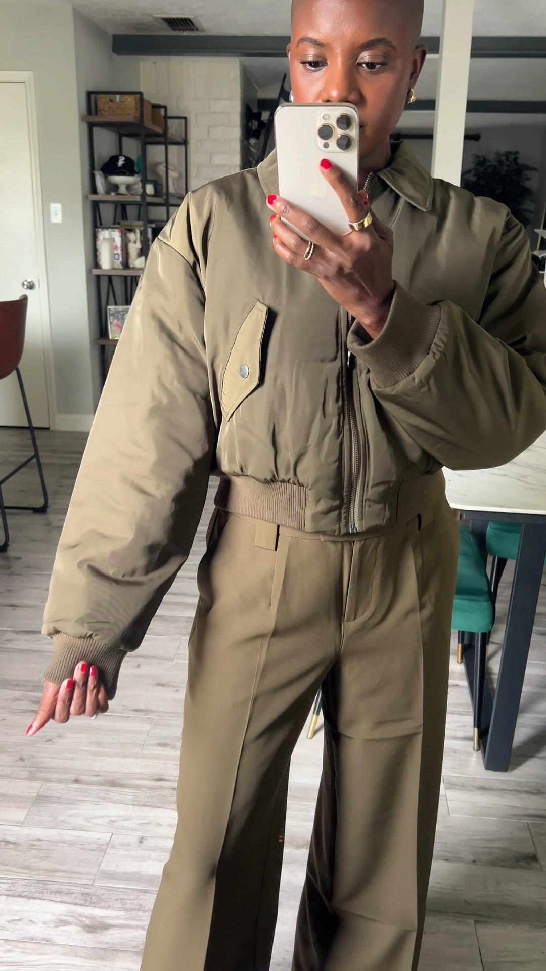 Fall outfit! Olive bomber jacket and wide leg olive pants. I’m wearing a medium jacket and 6 in the bottom. Both great quality and color. Each piece is under $40! 

#LTKStyleTip #LTKWorkwear #LTKFindsUnder50