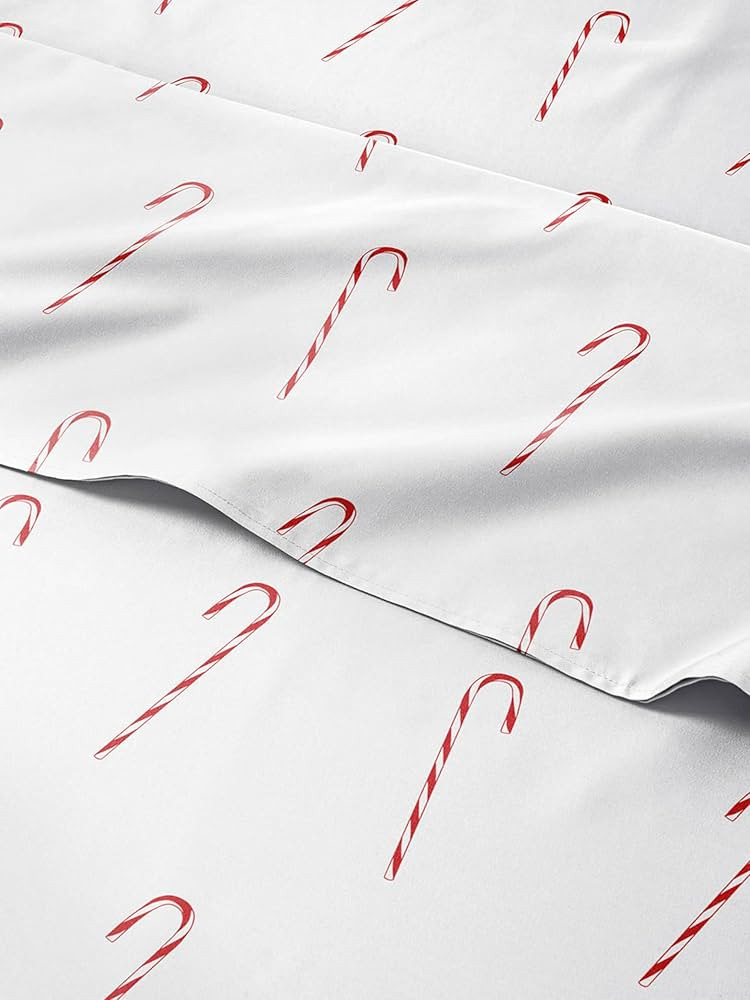 Queen Christmas Candy Canes Sheet Set - Holiday Xmas Pattern Bedding Set - Deep Pockets - Snug Fi... | Amazon (US)