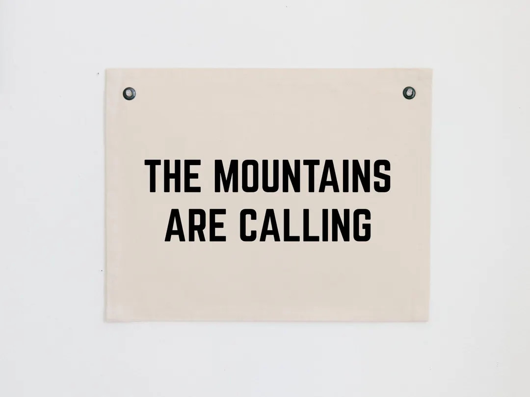 The Mountains Are Calling Wall Flag, Outdoors Boy Nursery Decor, Mountain Cabin Wall Decor | Etsy (US)