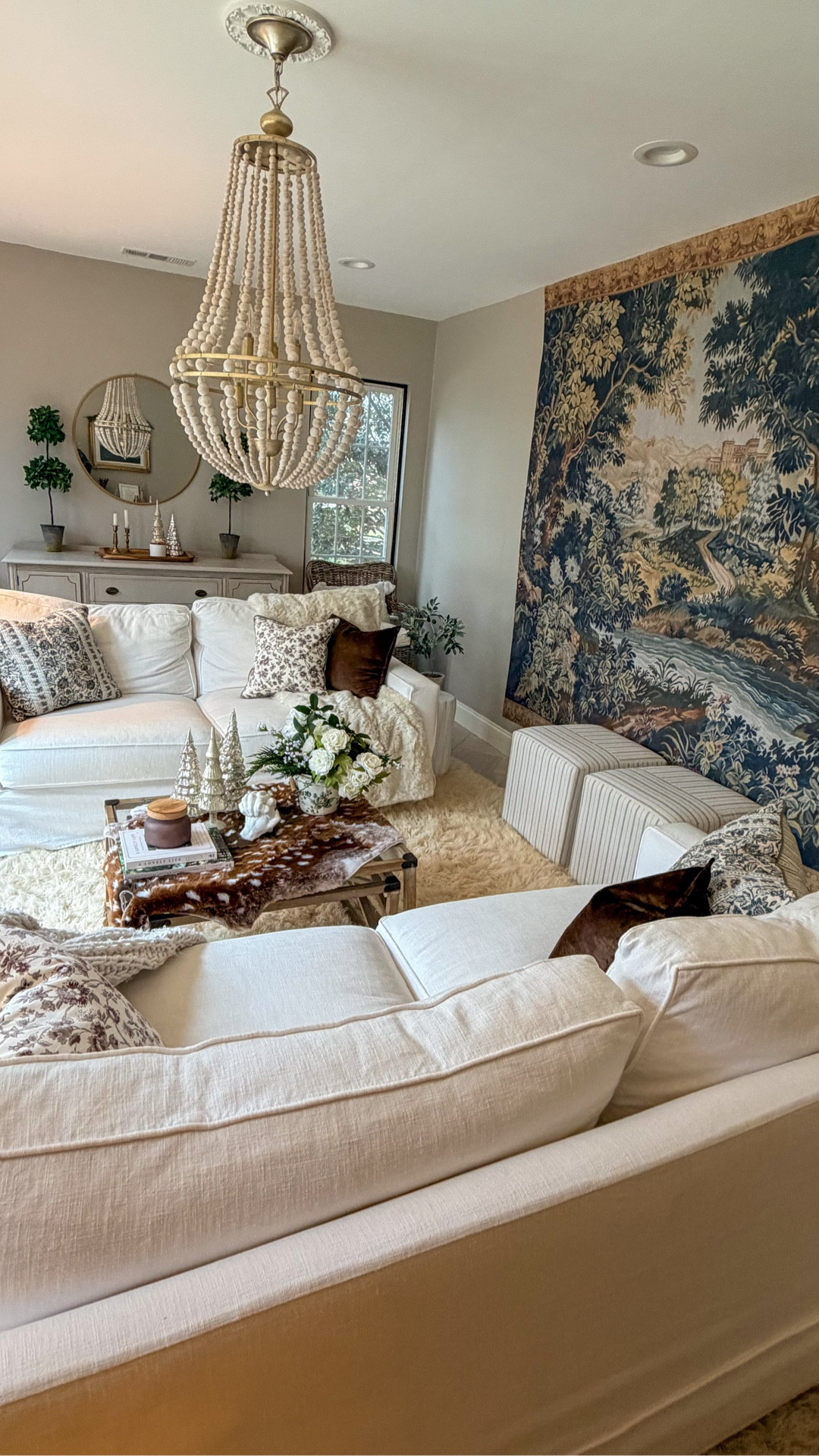 Mounted this tapestry with liquid starch for that moody, European texture. It's renter-friendly, budget-friendly, and doesn't require any wallpaper commitment. #tapestrywall #liquidstarchhack #renterfriendlydiy #budgetdiy #oldeuropeanstyle

#LTKHome #LTKdayinmylife