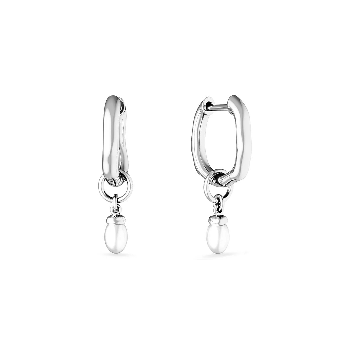 Fine Organic Pearl Huggie Earring (Silver) | Abbott Lyon