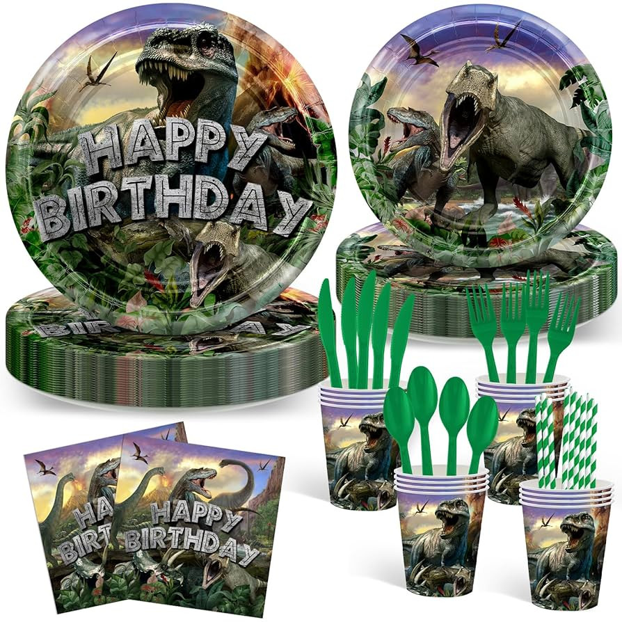 Avezano 192 Pcs Dinosaur Birthday Party Supplies Jurassic Dinosaur Plates and Napkins for Birthda... | Amazon (US)