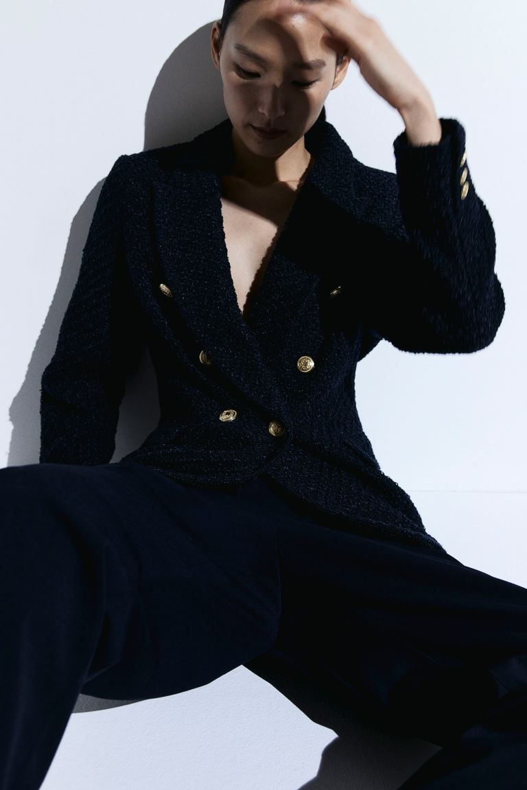 Textured-weave Jacket - Navy blue - Ladies | H&M US | H&M (US + CA)