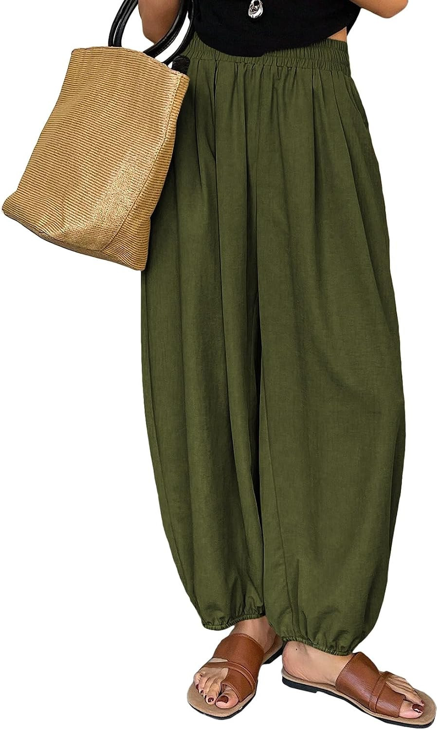 Astylish Women's Casual Elastic High Waisted Boho Harem Pants | Amazon (US)