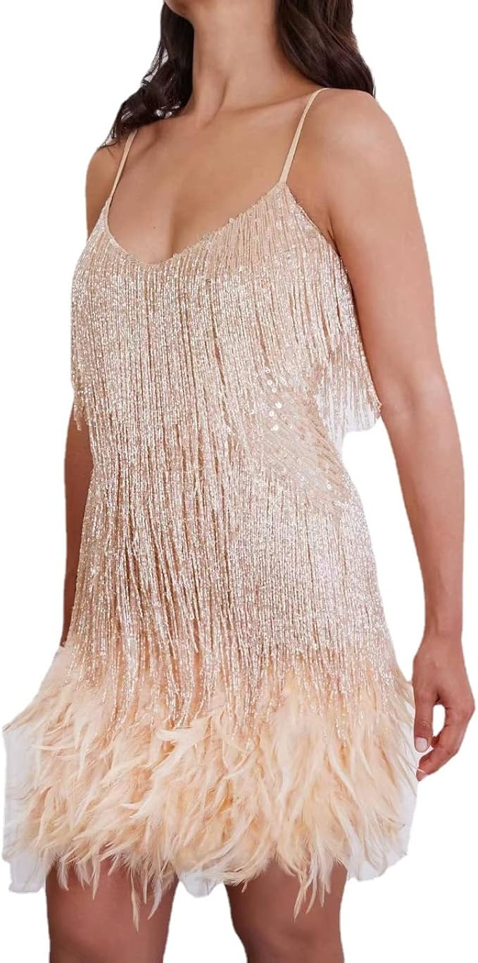 MOFLORA Women Sexy Deep V-Neck Backless Patchwork Bodycon Dress Summer Fringe Tassel Club Party P... | Amazon (US)