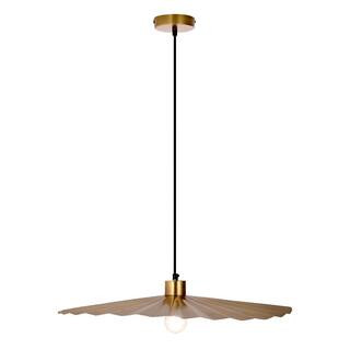 Leanne 40-Watt 1-Light Antique Brass Shaded Pendant Light with Wavy Dome-Shaped Shade | The Home Depot