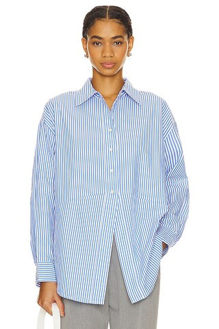 Loch Button Up Shirt in Blue Stripe | Revolve Clothing (Global)