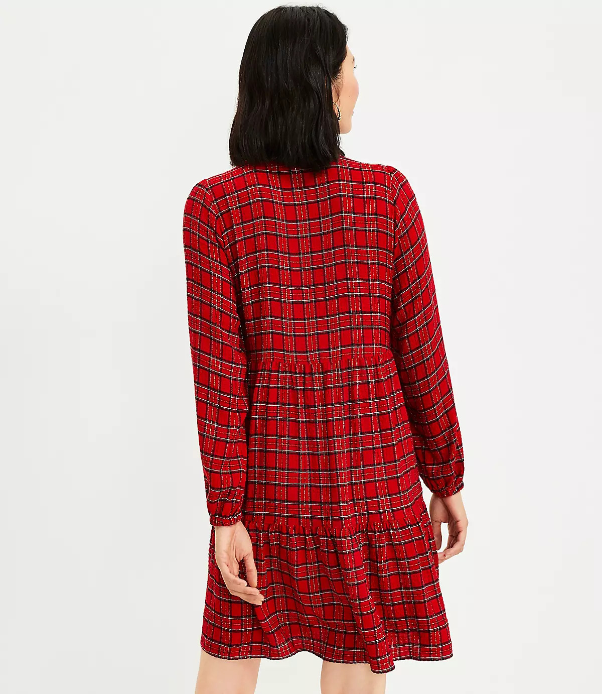 Shimmer Plaid Tiered Pocket Dress | LOFT