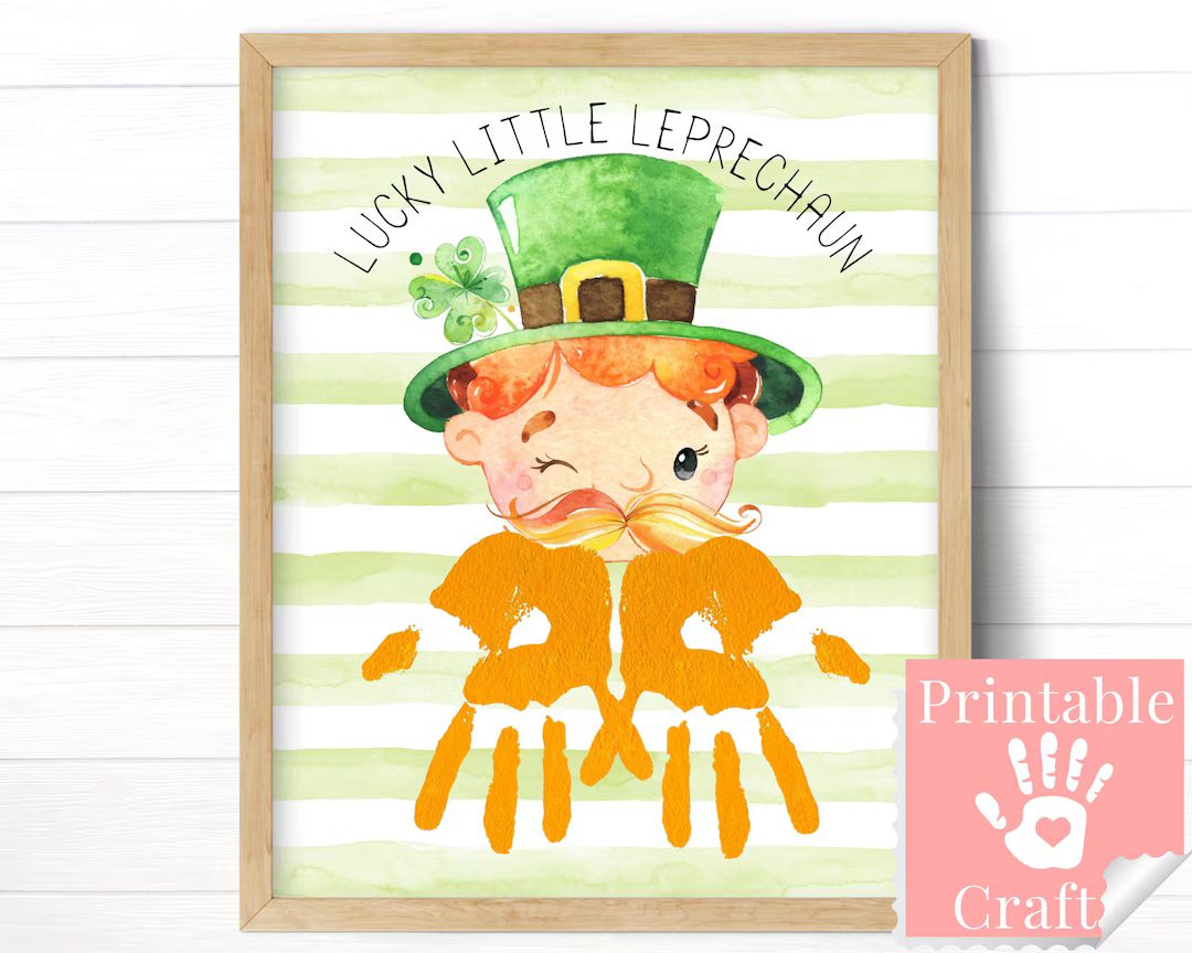 St. Patrick Activity for Toddlers, Kids Printable Craft, Leprechaun Handprint Art, Green Preschoo... | Etsy (US)