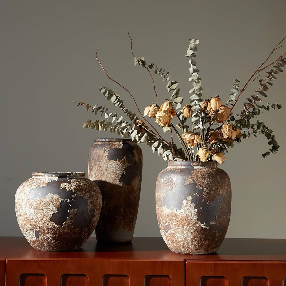Rustic Vase for Home Decor, Farmhouse Terracotta Vases, Stone Vases, Large Vases for Living Room ... | Amazon (US)