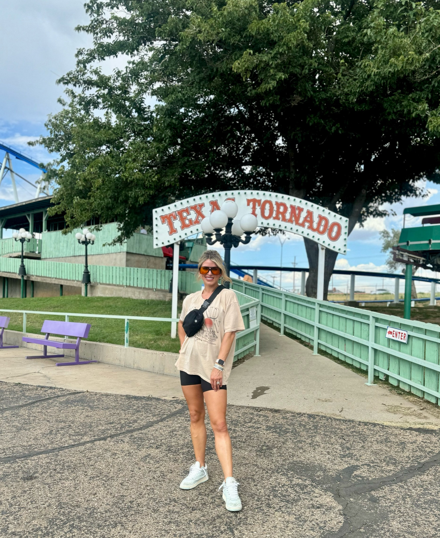 Nothing better than wearing this oversized graphic Tee and comfortable biker shorts while beating the heat at an amusement park! 
Pair with a fun crossbody bag and cool retro aviators 😎 

#LTKActive #LTKStyleTip #LTKFindsUnder50