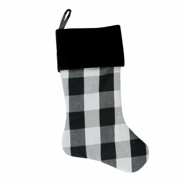 Northlight 20" White and Black Buffalo Plaid Christmas Stocking with Cuff | Walmart (US)