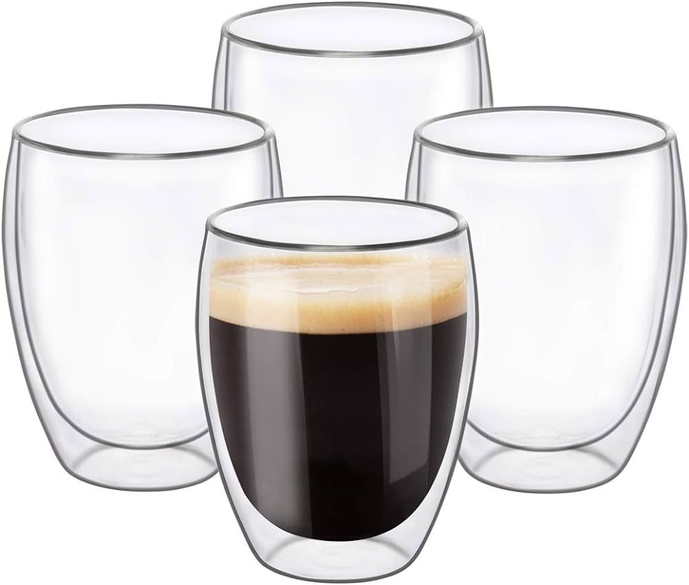 Glass Coffee Mugs 12 OZ - Set of 4, Double Wall Insulated Thermal Cups Drinking Glasses For Tea/ ... | Amazon (US)
