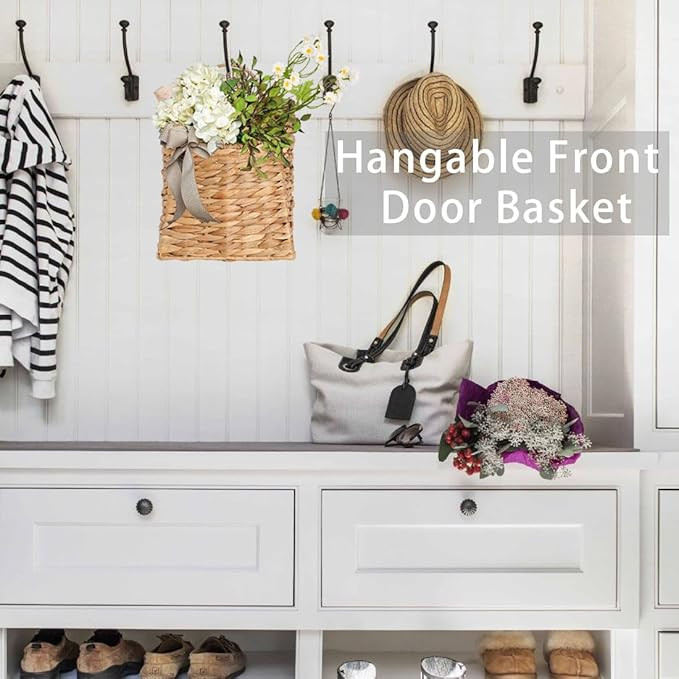 Hanging Basket for Front Door, woven Wall Baskets for Flowers & Mail, Wicker Handmade Open Weave,... | Amazon (US)