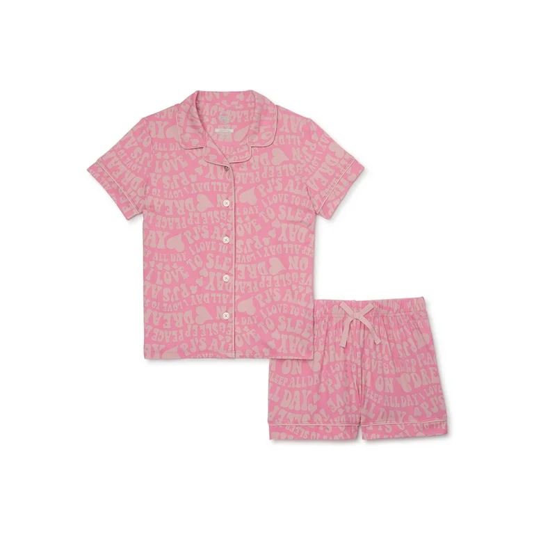 Wonder Nation Girls Button Front Sleep Coat Set Pajama, 2-Piece, Sizes 4-18 & Plus | Walmart (US)