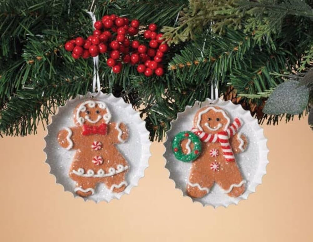 for Set of 2 Clay Dough Holiday Gingerbread Cookie ON Metal Tray Christmas Ornaments Home & Garde... | Amazon (US)
