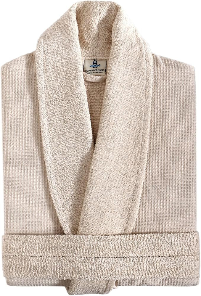 sea me at home Turkish Cotton Waffle Bathrobe, Luxury Spa Hotel Shawl Collar Robe for Women & Men... | Amazon (US)
