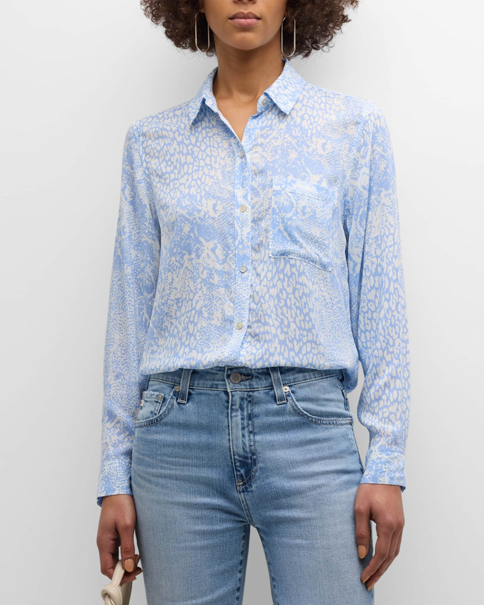 Josephine Mixed Animal Button-Front Shirt | Neiman Marcus
