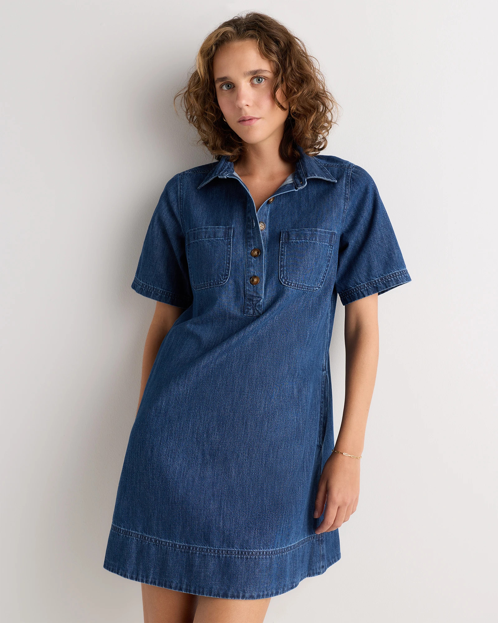Organic Denim Polo Mini Dress | Quince