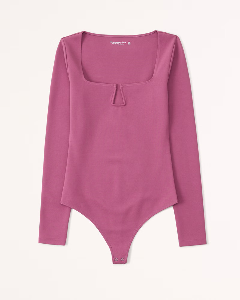 Women's Long-Sleeve Ponte Notch-Neck Bodysuit | Women's Tops | Abercrombie.com | Abercrombie & Fitch (US)