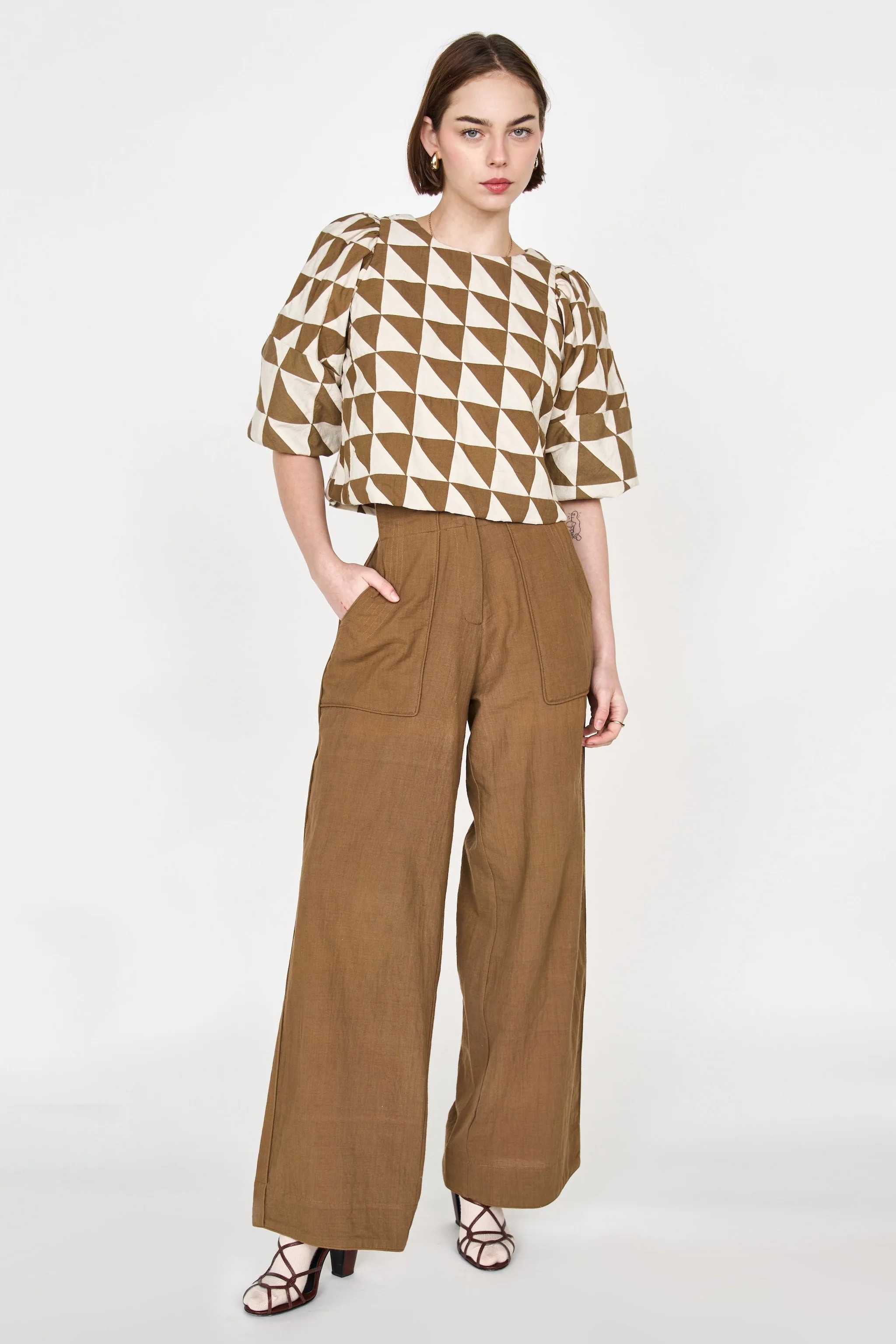 santanyi top in tannin/ecru patchwork - MIRTH | MIRTH