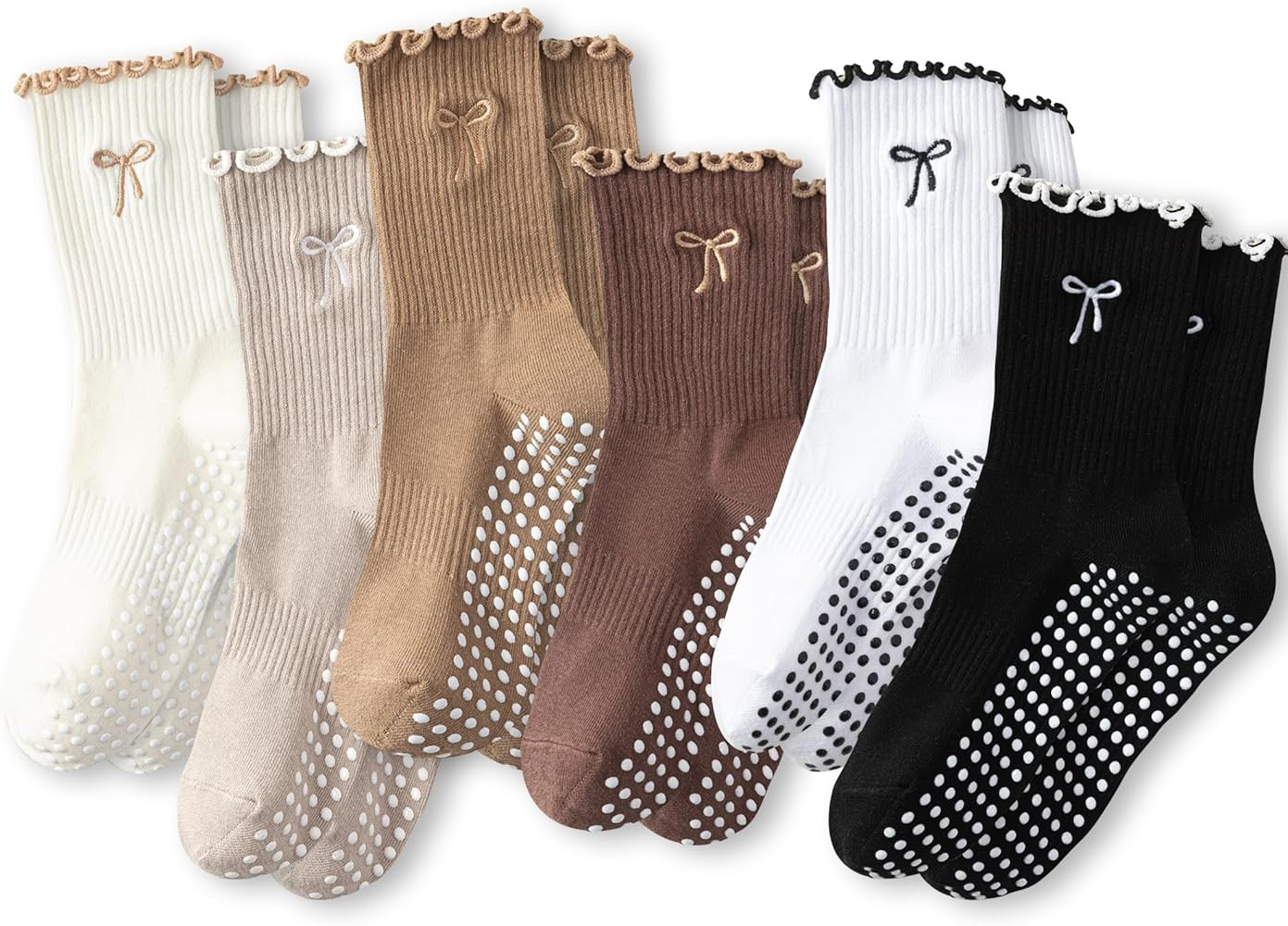 Grip Socks Pilates,4/6Pairs Cotton Cute Pilates Socks for Women, Ruffle Grippy Sock for Yoga Barr... | Amazon (US)