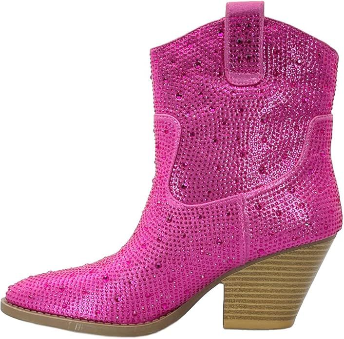 ABSOLEX Women Western Cowgirl Cowboy Pointed Toe Rhinestone Ankle Booties | Amazon (US)
