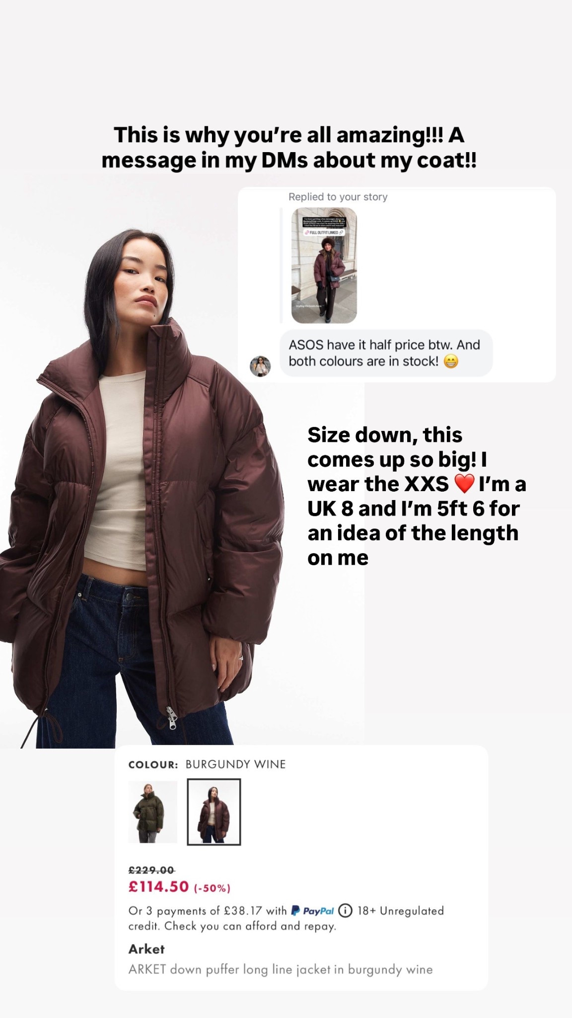 Arket down puffer coat on sale at ASOS 