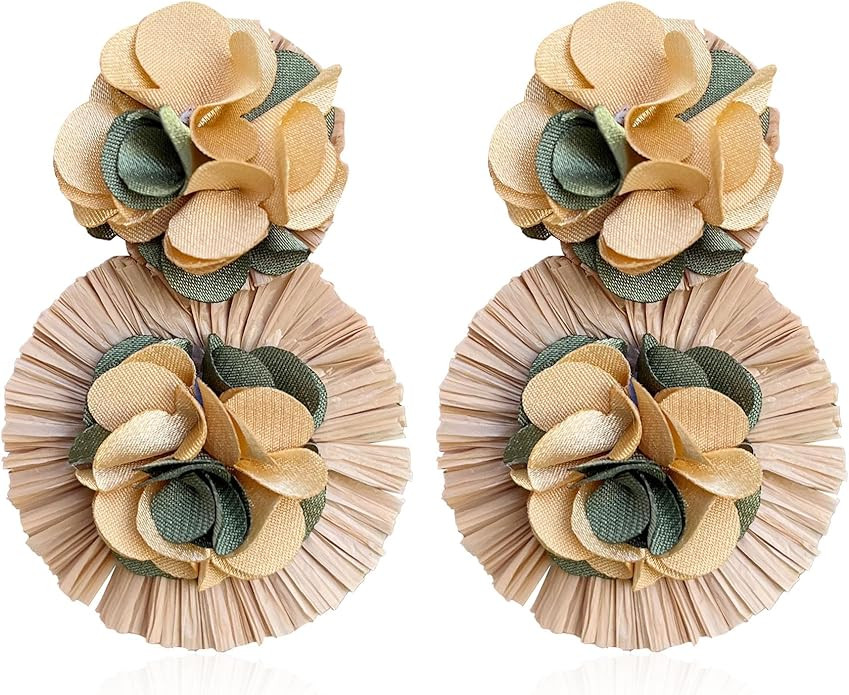 Colorful Rattan Earrings for Women Statement Boho Raffia Straw Wrapped Flower Drop Dangle Earring... | Amazon (US)