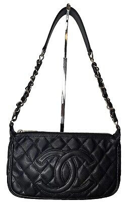 Authenticity GuaranteeAuth Classic Chanel Black Caviar Hobo Chain Gold HW Handbag Pochette | eBay US