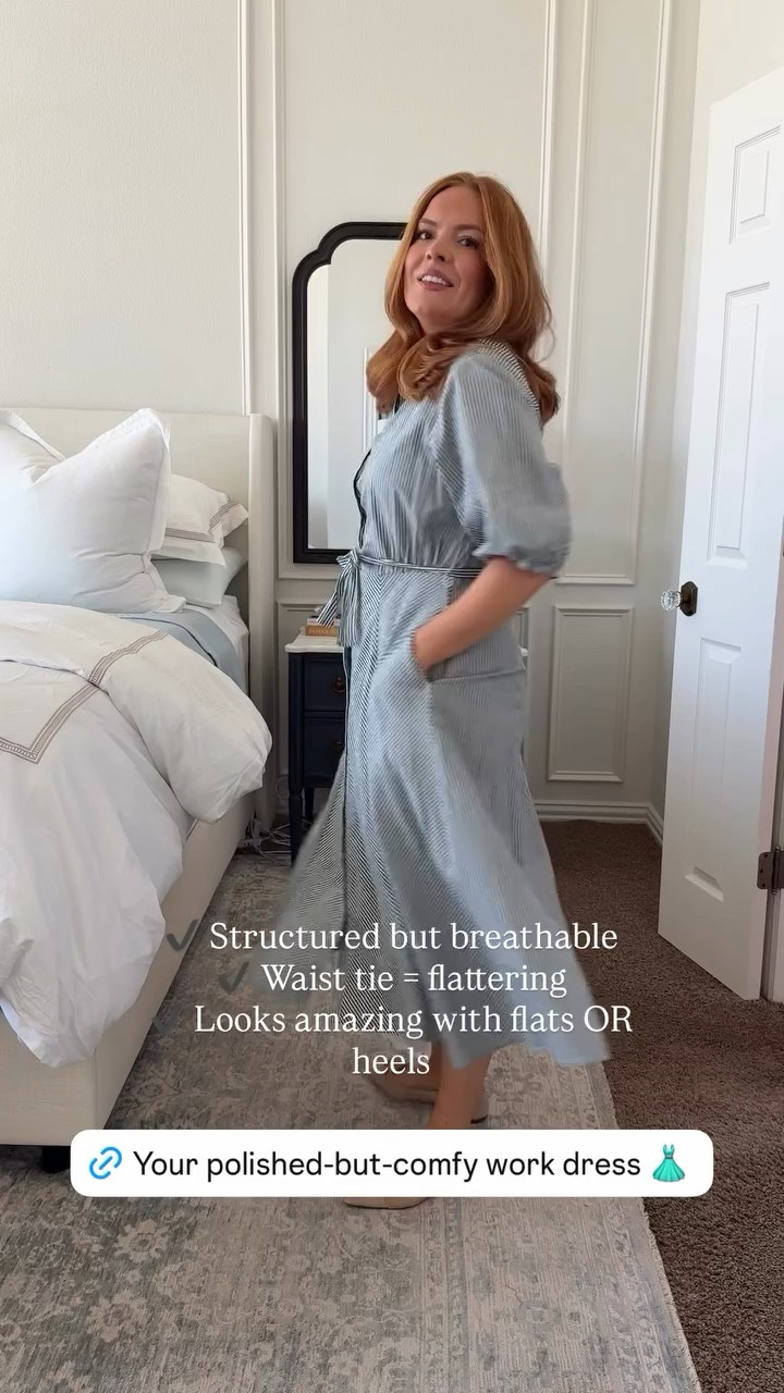 Target spring dress: If you need a polished but comfortable work dress — this is it.
The vertical stripes + tie waist make it super flattering, and it feels breathable enough for long days. Throw on flats for meetings or heels for presentations.

✔ Professional but easy
✔ Lightweight fabric
✔ Under $50

Working mom approved! 

#LTKspringtrends #LTKmomlife #LTKWorkwear