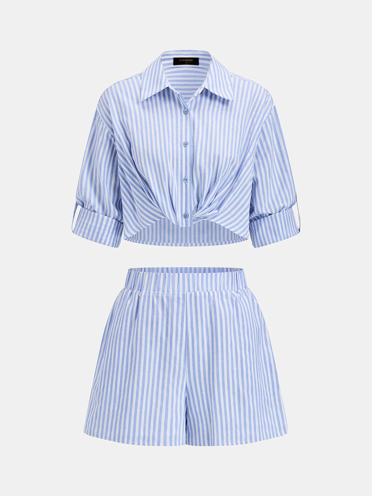 Striped Cropped Shirt & Shorts Set | Commense