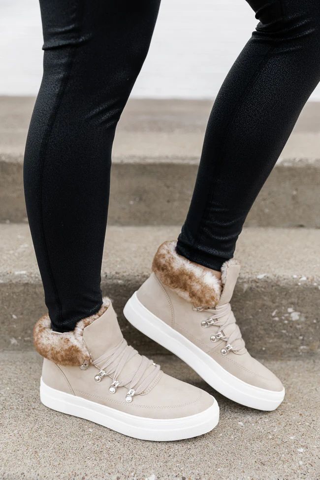 Millicent Beige Fur Lined Sneaker | The Pink Lily Boutique