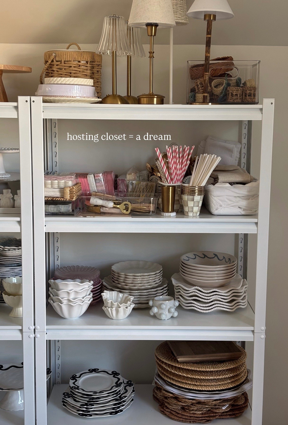 first thing I did in the new house was set up my hosting & decor closet! I am sooo excited!! 🩷  I love these shelves bc they are industrial but don’t kill the aesthetic lol! going to order more for my garage!

#LTKHome