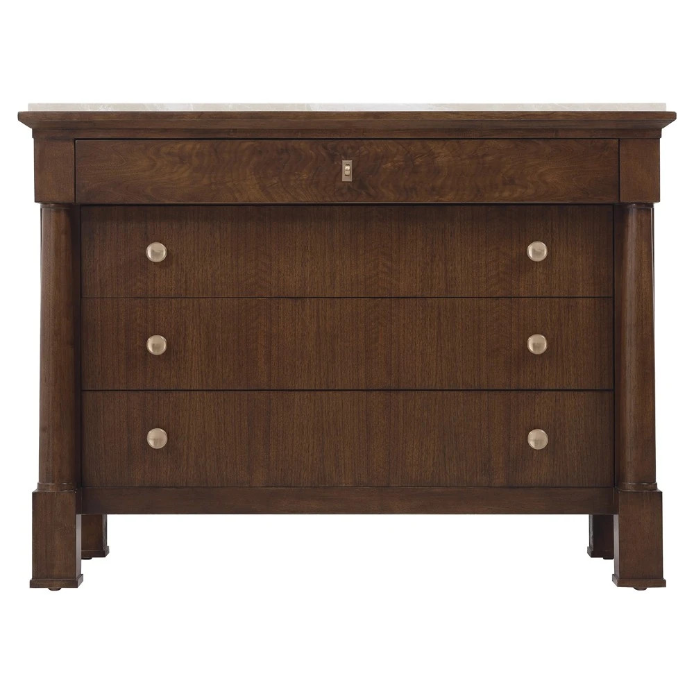 Alaine Updated Traditional Grey Marble Dark Brown Walnut Wood Bachelor Chest | Kathy Kuo Home