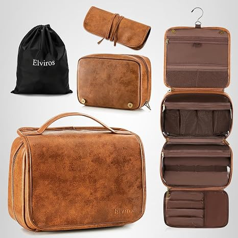 Elviros Hanging Toiletry Bag for Men Travel Essentials 3-in-1 Large Waterproof Dopp Kit PU Leathe... | Amazon (US)