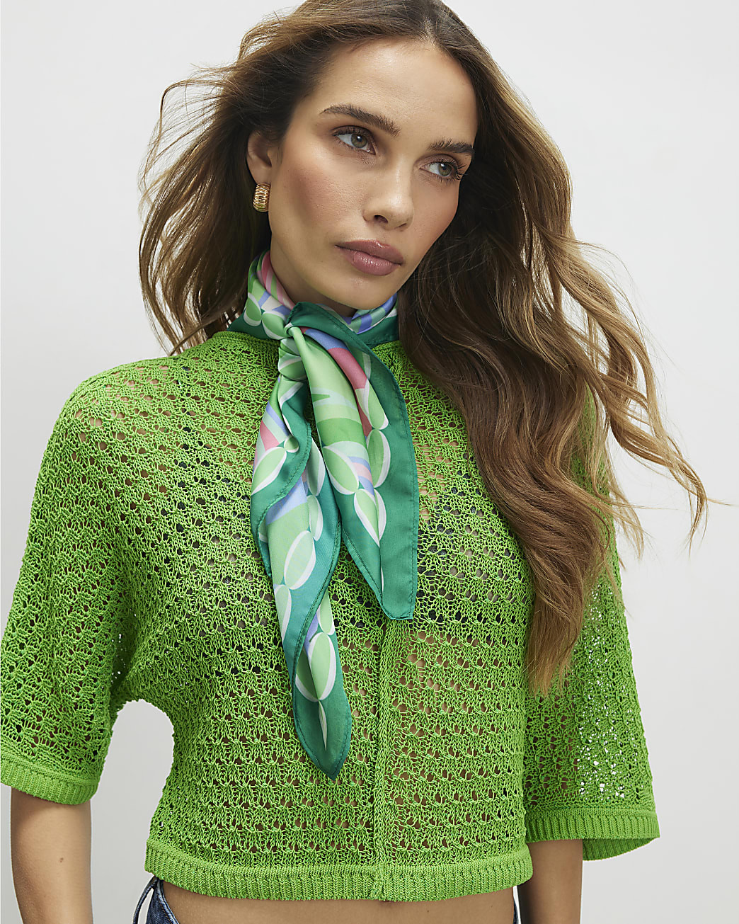 Green Satin Print Scarf | River Island UK & IE