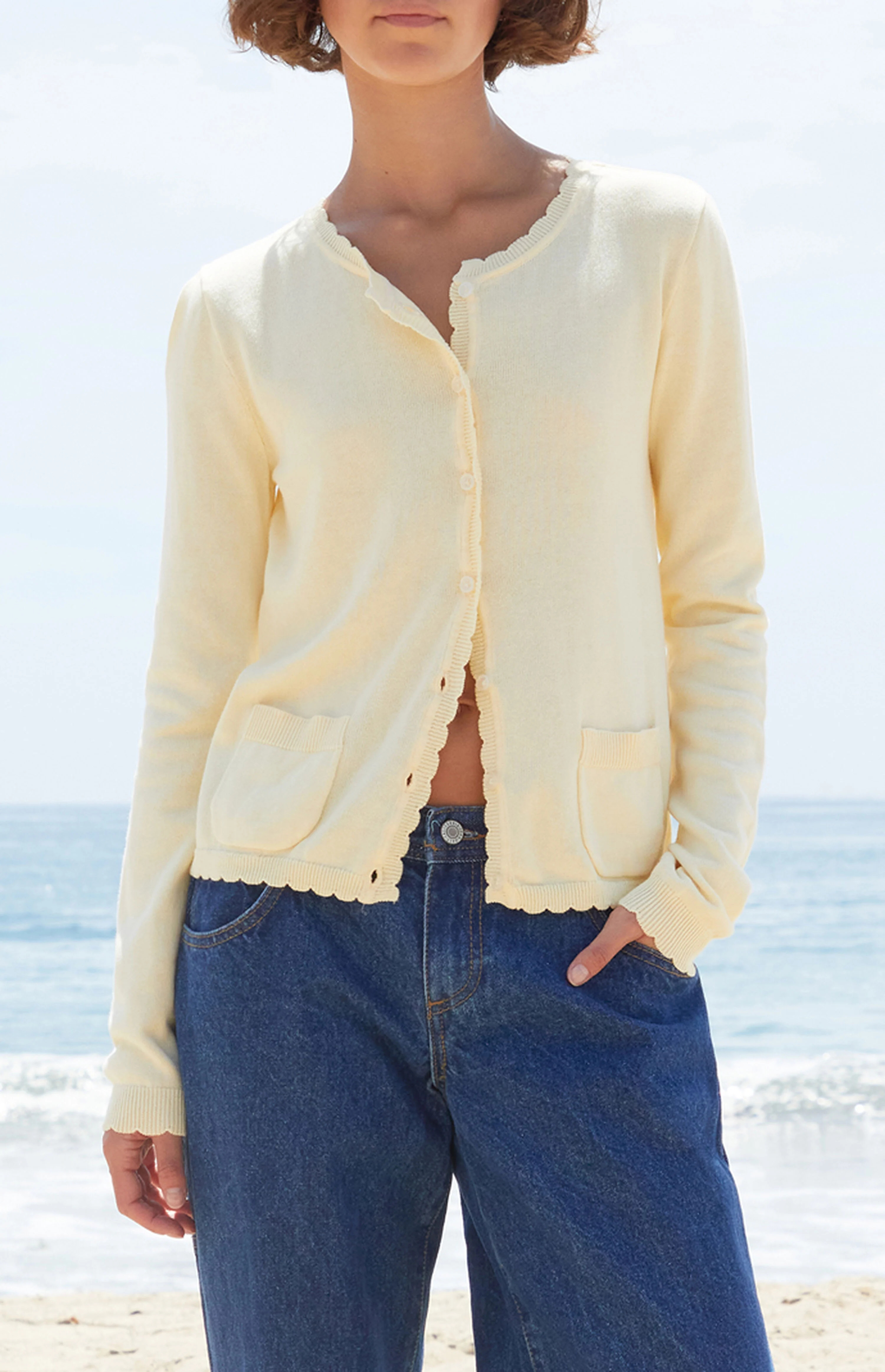 John Galt Yellow Zoe Scalloped Cardigan | PacSun