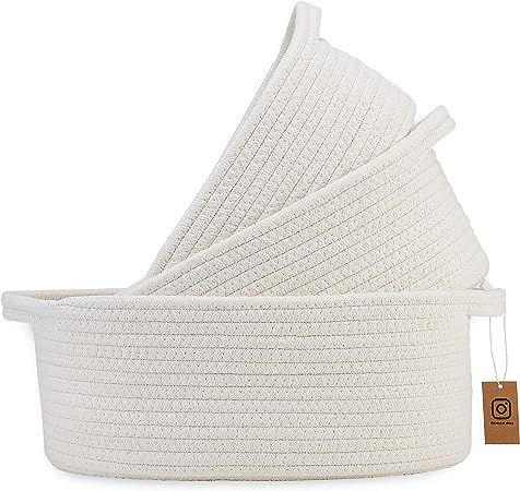 NaturalCozy 3-Piece Cotton Rope Baskets with Handles - 100% Natural Cotton! Oval Woven Storage Ba... | Amazon (US)