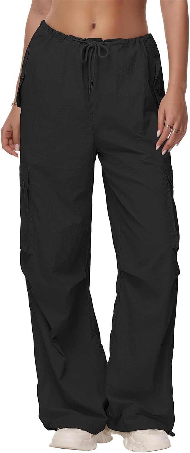 American Trends Parachute Pants for Women Cargo Pants Women Baggy Y2K Pants Drawstring Elastic Wa... | Amazon (US)