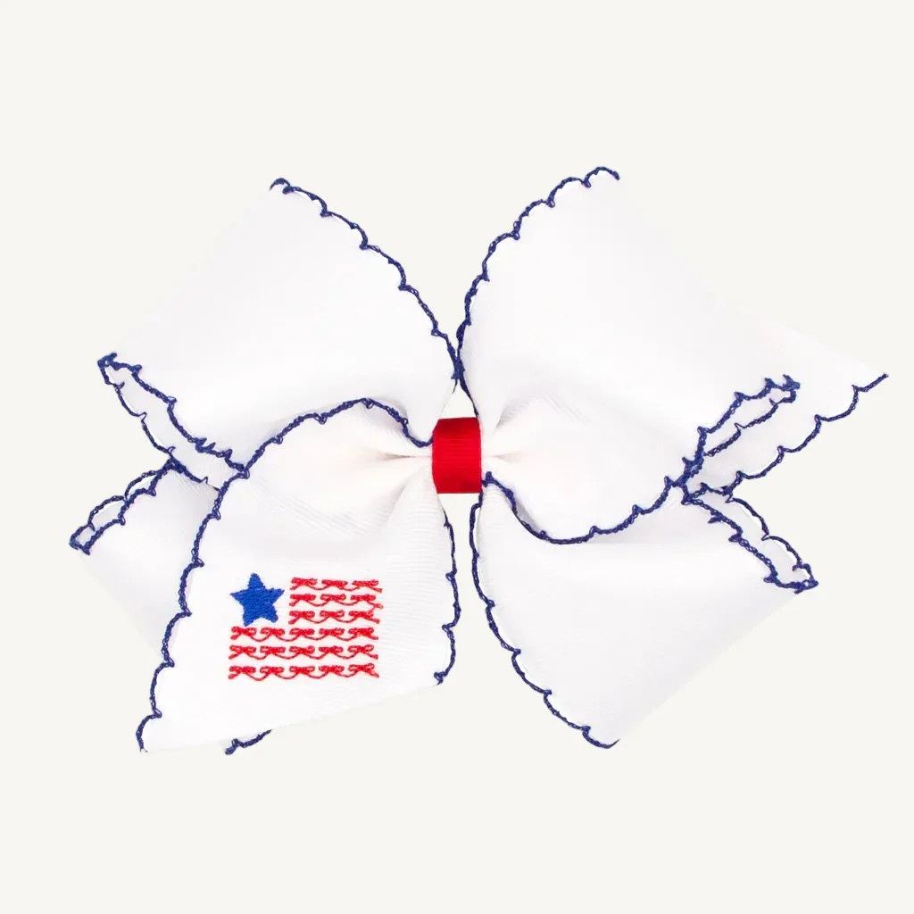 Wee Ones Hair Bow - Patriotic Embroidery with Moonstitch Edge | The Beaufort Bonnet Company