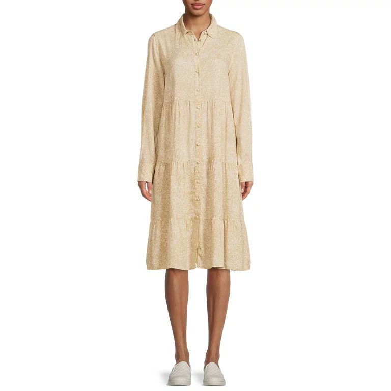 Time and Tru Women's Tiered Dress with Long Sleeves | Walmart (US)